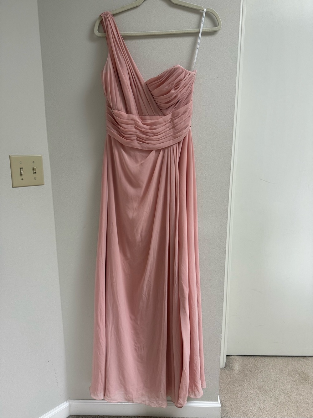 Watters & Watters maxi Dress Pink One-shoulder Chiffon Side-slit Size 8